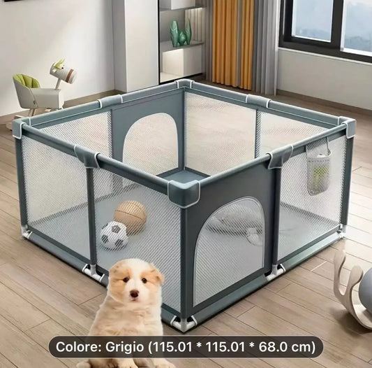 Box Cani in Acciaio 120x120x68 Cuccia Indoor Con Rete